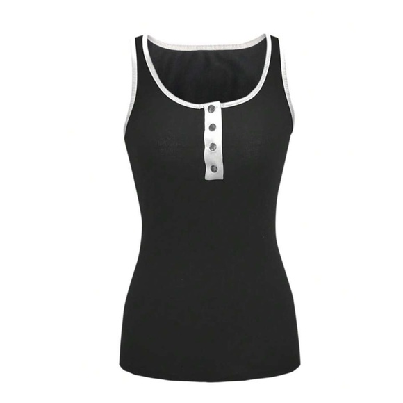 Colorblock Half Button Tank Top - Picture 2 of 4